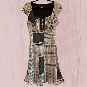 90s vintage cap sleeve patchwork chiffon midi dress